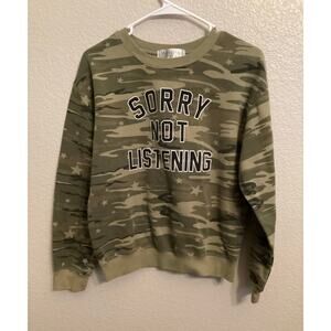 Wound Up "Sorry Not Listening" Camouflage Crewneck Sweatshirt S